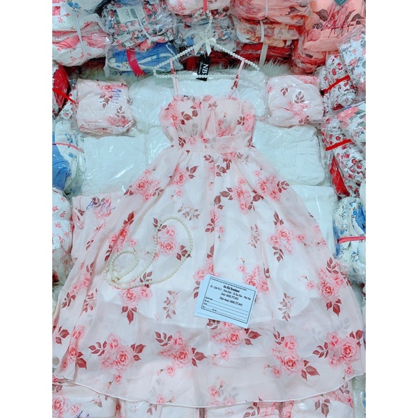 (Mẫu mới) đầm hoa hồng nhạt 2s có mút ngực,hai lớp free size | BigBuy360 - bigbuy360.vn
