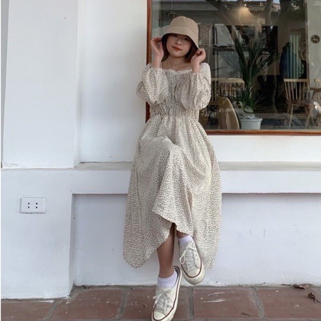 váy hoa nhí cổ vuông viền ren chun ngực eo Ulzzang style 🌸 VKE 9152-2 -3 Hàng Quảng Châu | BigBuy360 - bigbuy360.vn