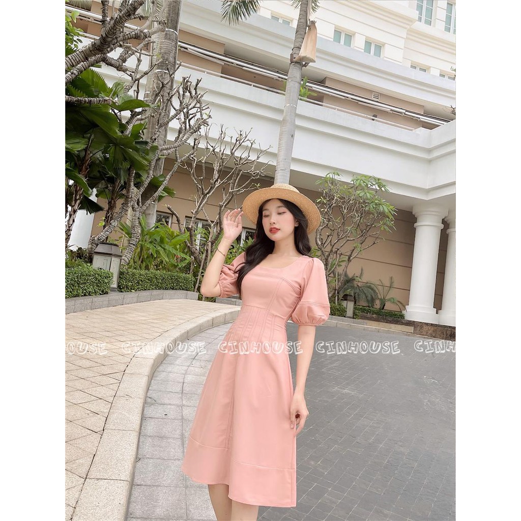 Đầm xòe Ivory 0211 tay phồng chỉ nổi sành điệu Cin House