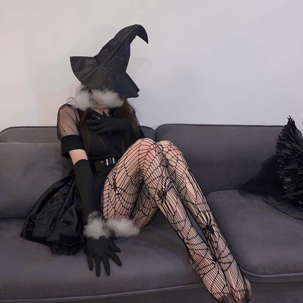 Back2life Vớ Lưới Jacquard Họa Tiết Mạng Nhện Đầu Lâu Cá Tính Phong Cách Harajuku Hàn Quốc