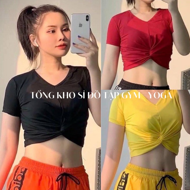 Áo Croptop Xoắn Eo Bụng 4 Màu Siêu Xinh (Đồ Tập Gym-Yoga Nữ)