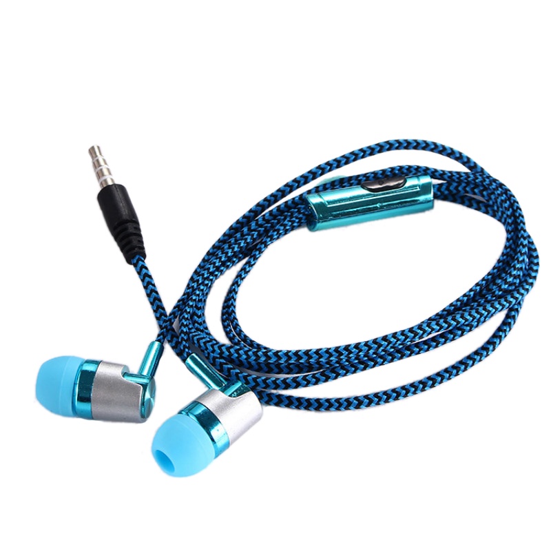 Tai nghe nhét Tai H-169 3.5mm Mp3 Mp4 bện dây có nút điều khiển nhiều màu tự chọn