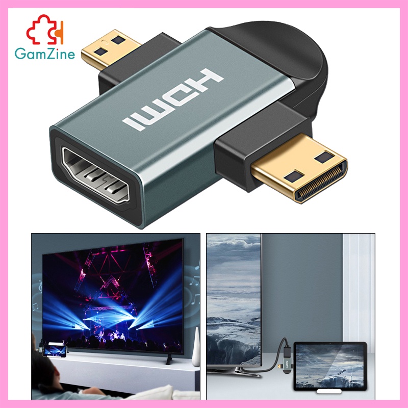 GamZine  3in 1 HDMI Female to Mini HDMI Male + Micro HDMI Male Adapter