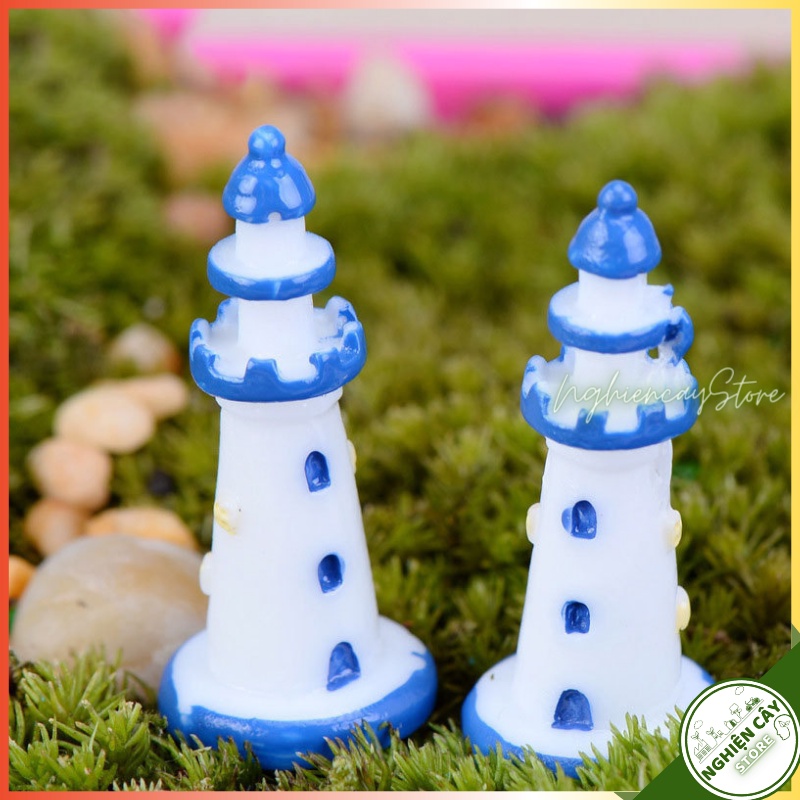 Phụ kiện Ngọn hải đăng xanh trang trí tiểu cảnh, cây cảnh, sen đá