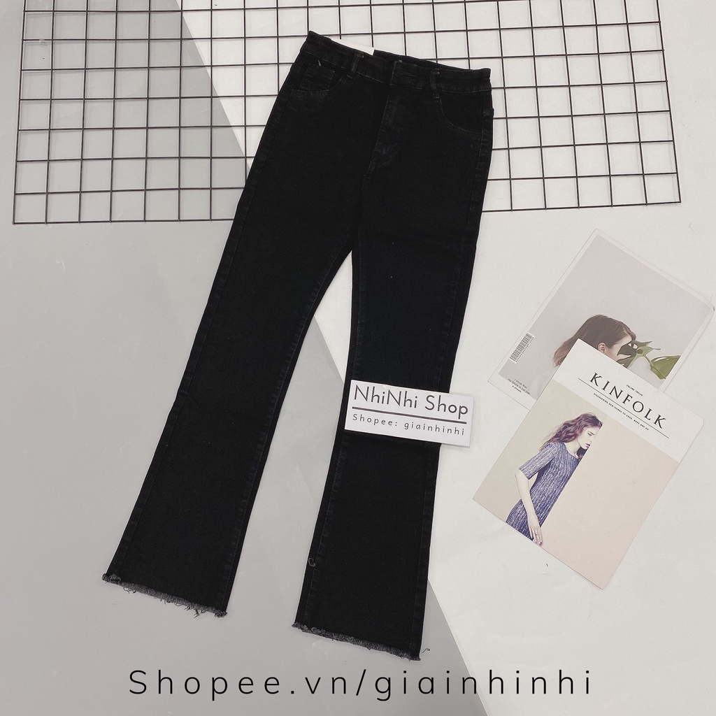 Quần jean loe trơn co dãn đẹp đỉnh, Quần bò cạp cao co giãn QJ2001 - NhiNhiShop
