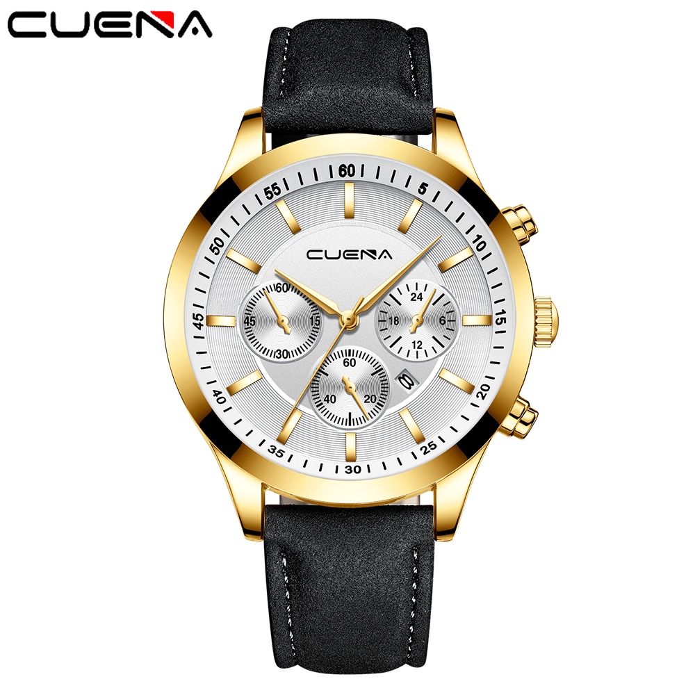 Đồng hồ thạch anh CRRJU 881 L chất liệu da không thấm nước phong cách thể thao thời trang doanh nhân sang trọng cho nam