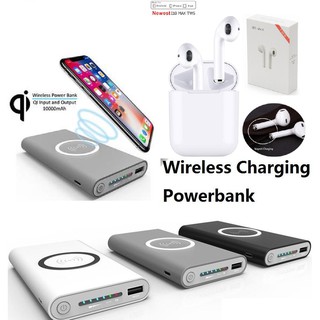 [MUA 1 ĐƯỢC 2] Pin sạc dự phòng không dây QI 10000 Mah tích hợp sạc không dây TẶNG KÈM tai nghe bluetooth I10 Max