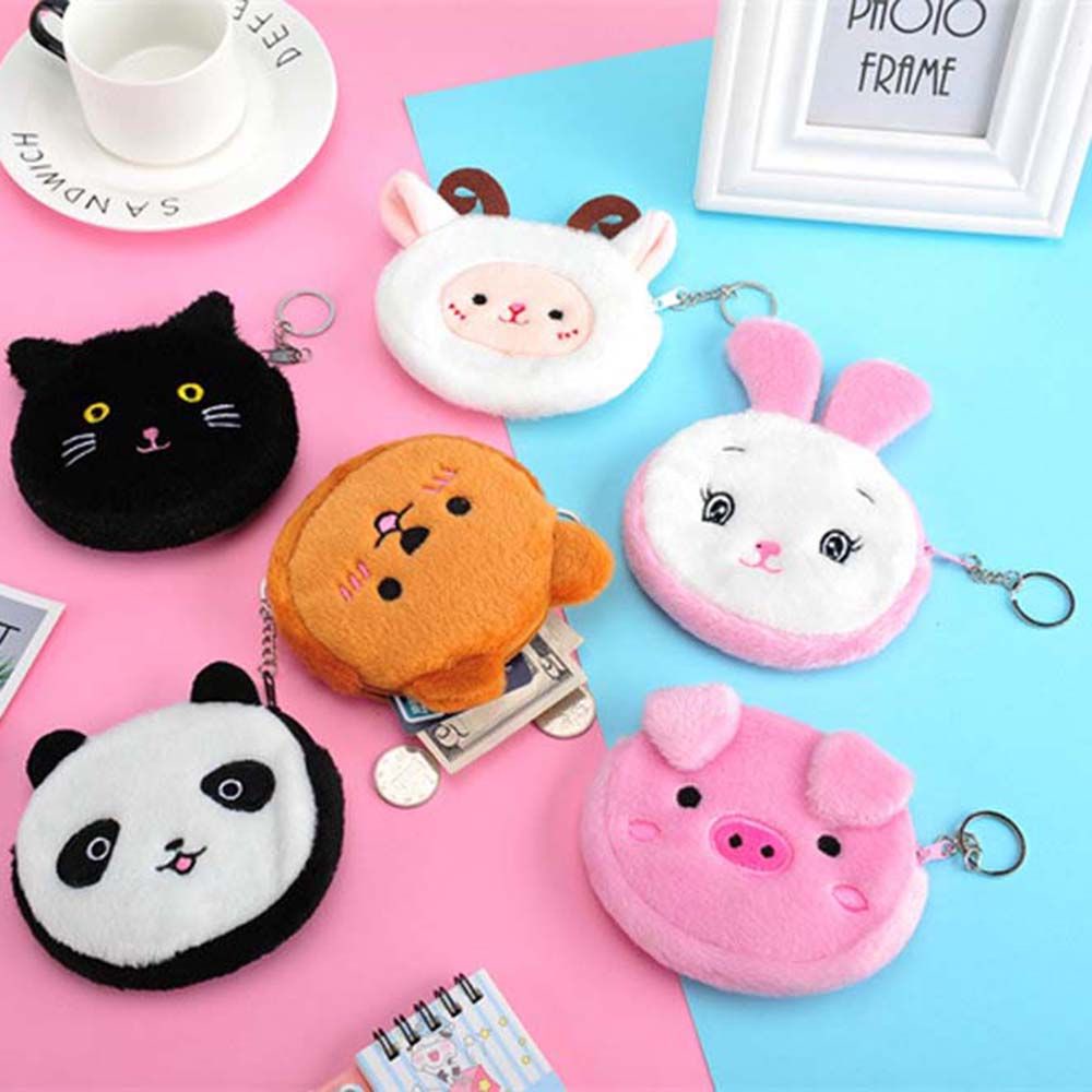 Túi đựng tiền xu/tai nghe mini bằng vải bông in họa tiết hoạt hình dễ thương kèm móc khóa tiện dụng cho học sinh