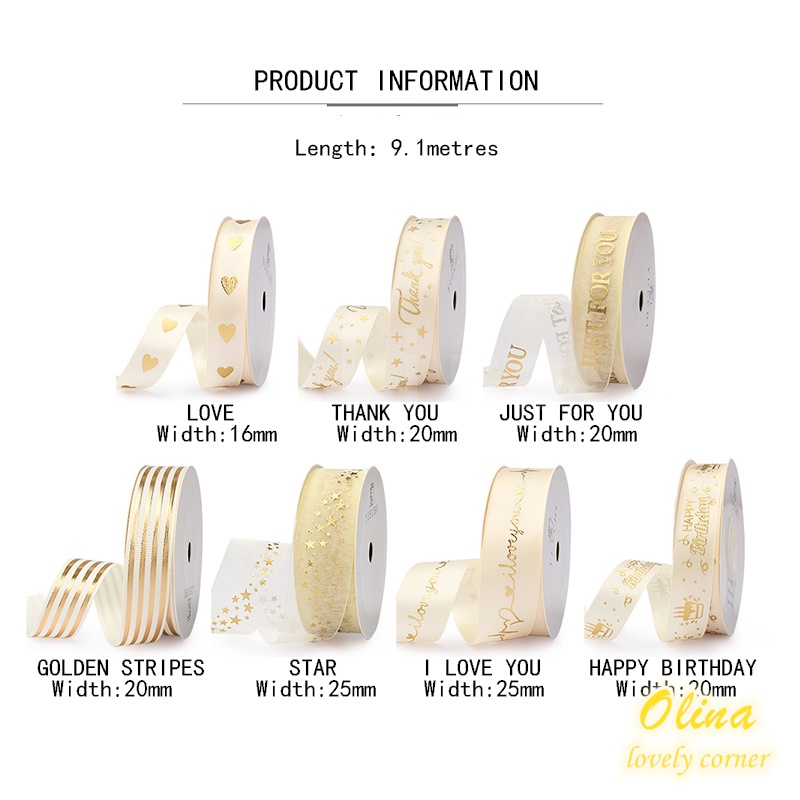 Cuộn dây ruy băng màu be/ trắng chất lượng cao dùng làm đồ thủ công 9.1m