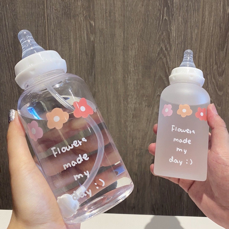 Bình Nước Nhựa Có Ống Hút Dễ Thương Phong Cách Hàn Quốc Cho Người Lớn Và Trẻ Em