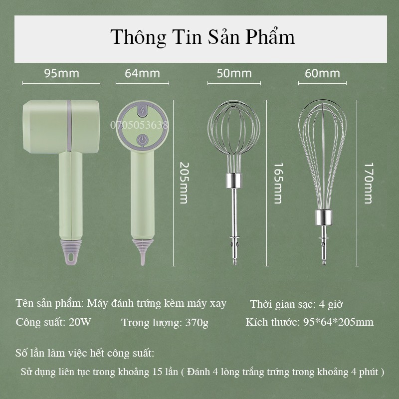 Máy đánh trứng cầm tay 3 trong 1 đa năng pin sạc Jiashi- Máy xay thịt tỏi ớt hạt tiêu đánh sữa cafe mini không dây MDT02