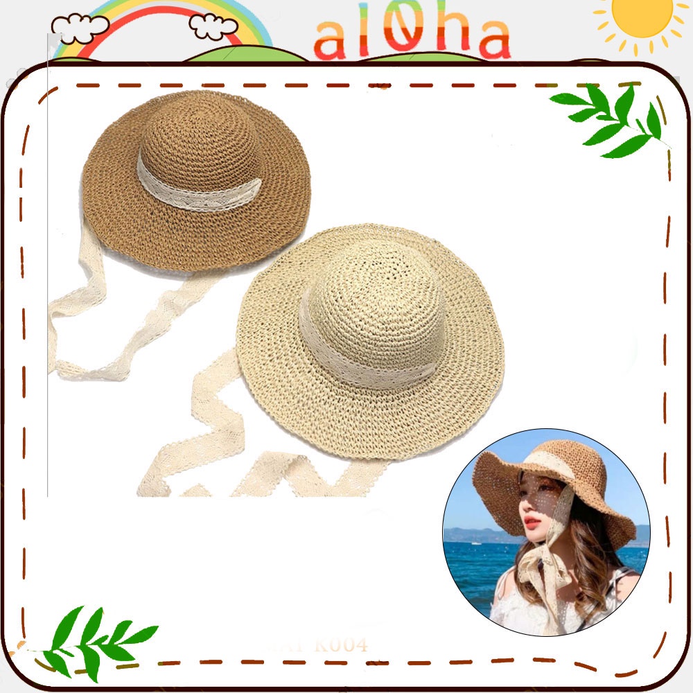 Mũ cói mềm dây ren buộc cổ - nón cói vành to chống nắng, đi biển phong cách