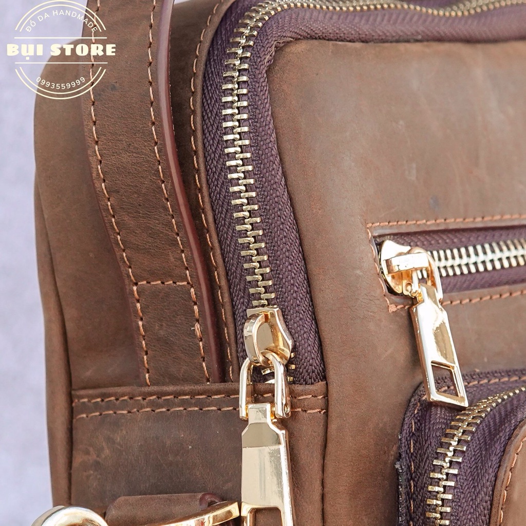 Túi chéo nam da thật, Túi đeo chéo thời trang nam da bò sáp 100% khâu tay Handmade