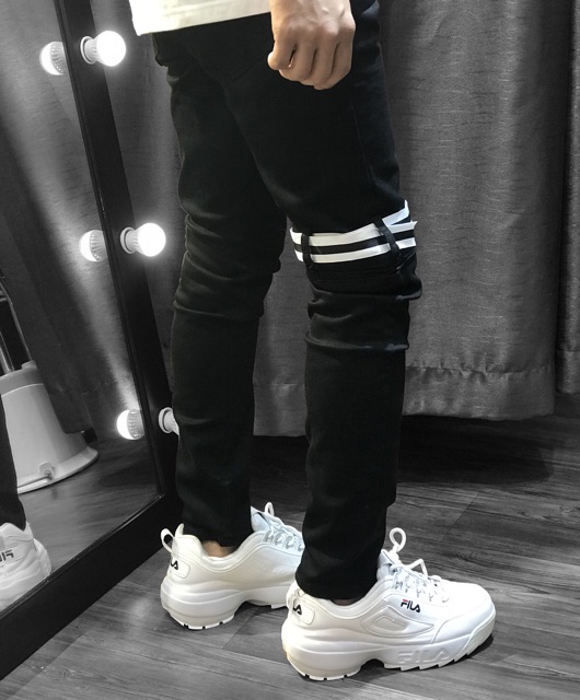 Quần jeans đen phối dây và zip | BigBuy360 - bigbuy360.vn