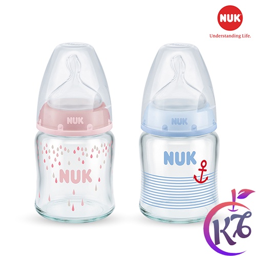 Bình sữa thủy tinh cổ rộng NUK Premium Choice 120ml ty Silicone 1M - NU66126 (2 màu) - bình sữa cổ rộng cho bé