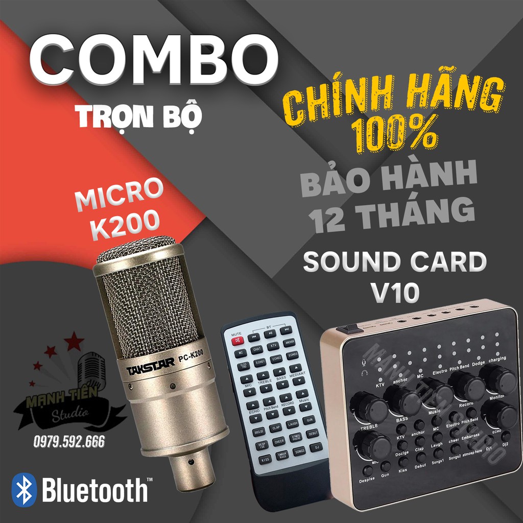 [Mã ELHACE giảm 4% đơn 300K] Trọn Bộ Combo Micro Takstar PC-K200 + Soundcard V10 + Full Phụ Kiện