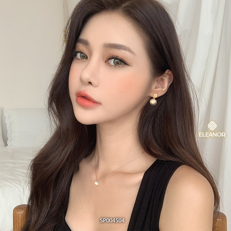 Bông tai nữ chuôi bạc 925 Eleanor Accessories hình tròn đính đá sáng bóng dáng thả phụ kiện trang sức 4504