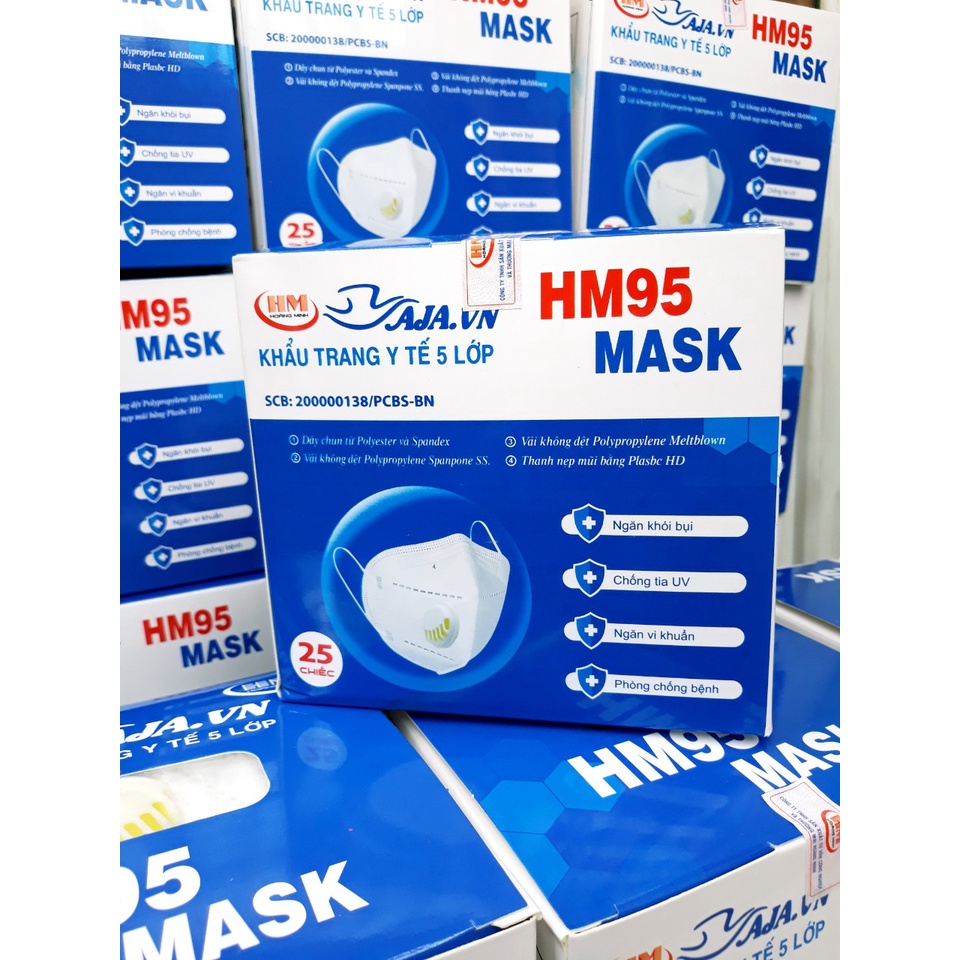 [HỎA TỐC] Khẩu Trang N95 HM95 Mask 5 Lớp CÓ VAN Chống Bụi Mịn PM2.5 Ôm Sát Có kẹp Kim Loại Chắc Chắn Ở Sống Mũi