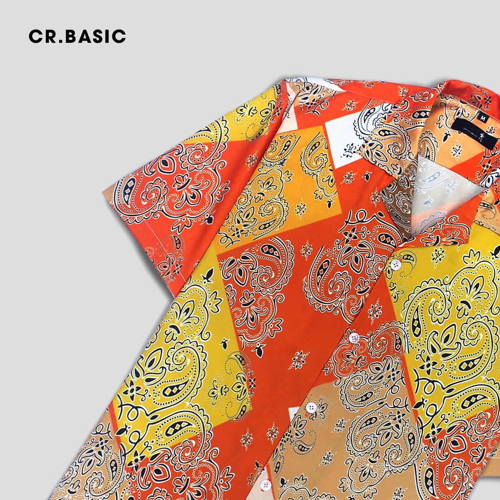 Áo sơ mi tay ngắn nam nữ CR.BASIC form rộng sơ mi họa tiết ngắn tay unisex cộc tay