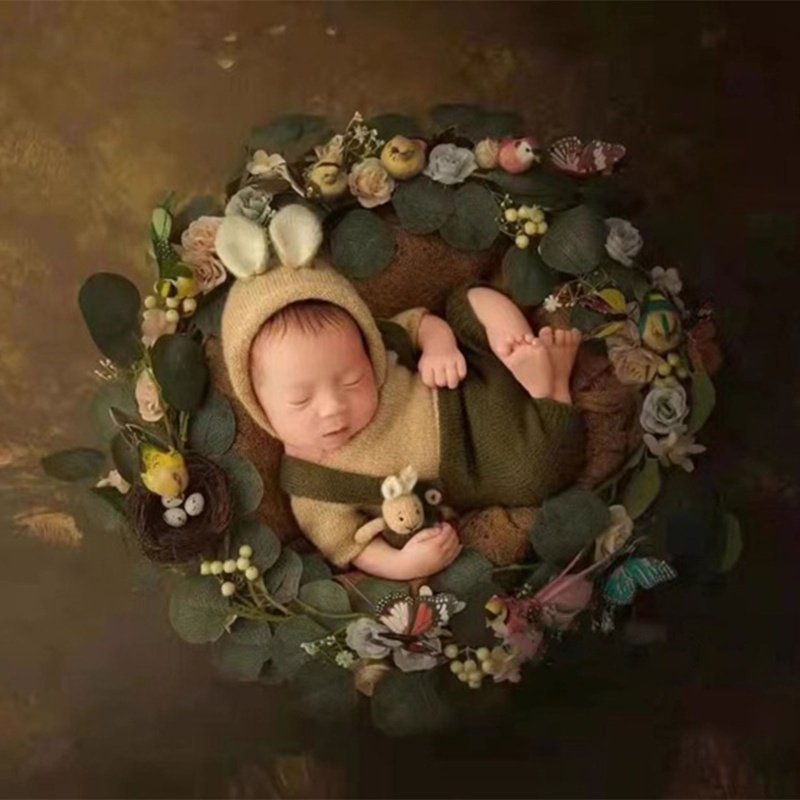 Bộ Áo Liền Quần Kèm Nón Tai Thỏ Dễ Thương Dùng Chụp Ảnh Cho Bé Sơ Sinh