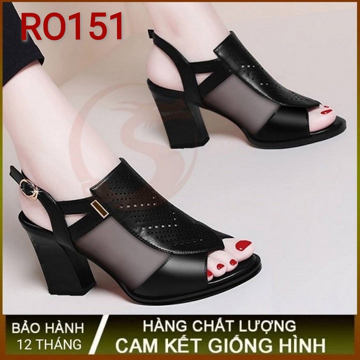 Giày sandal nữ cao gót 7p hàng hiệu rosata hai màu đen kem ro151