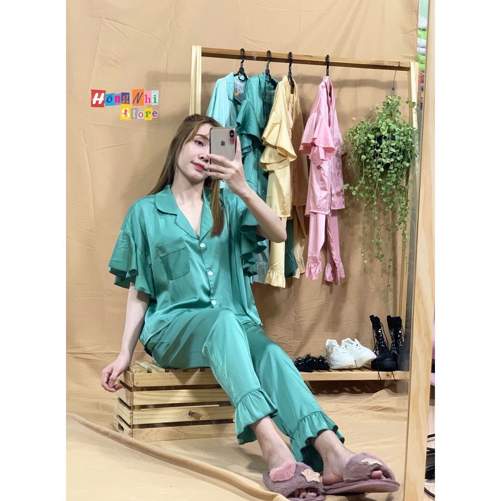 Bộ Pijama Lụa Satin Tay Loe Dáng Rộng 65kg Trở Lại Ulzzang