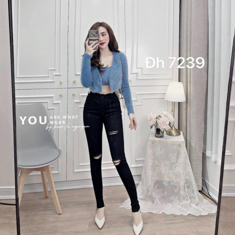 Quần jean rách gối ôm body hàng QCL1