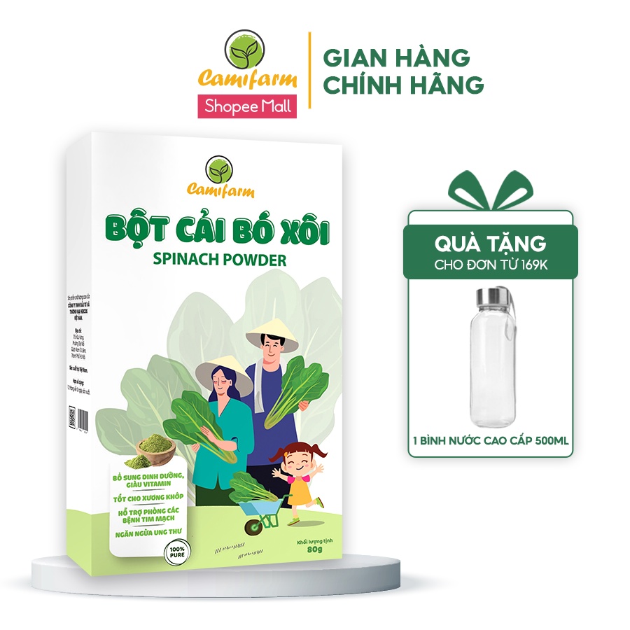 Bột Cải Bó Xôi CAMIFARM Bột Rau Củ Sấy Lạnh Hữu Cơ 100% Túi 80G