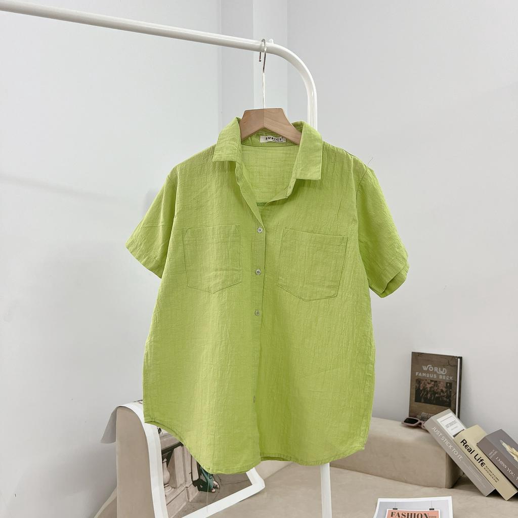 Áo Sơ Mi Nữ Nhiều Màu Cộc Tay 2 Túi Mùa Hè Mềm Mát Freesize, Sơ Mi Công Sở Nữ Chất Linen Bột SUBICI