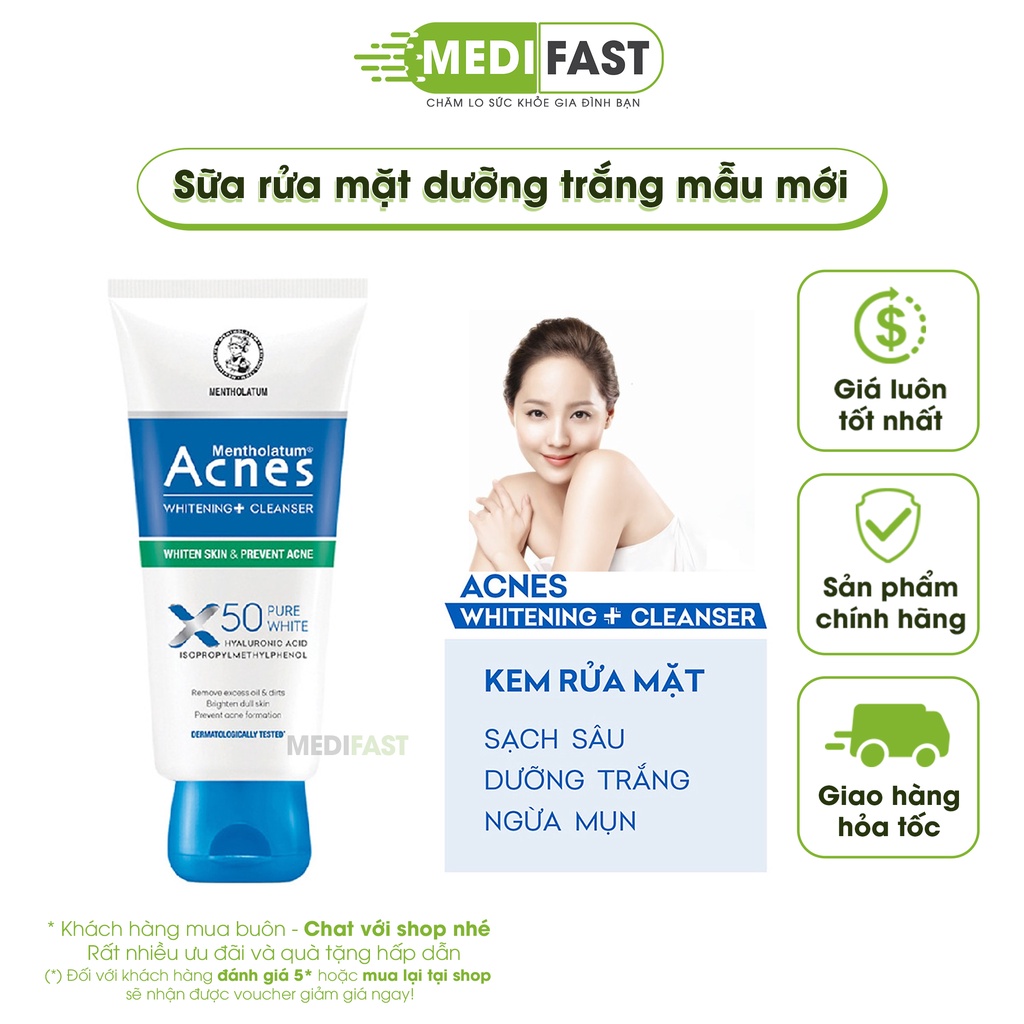 Sữa rửa mặt dưỡng trắng da Acnes Pure White Cleanser - ngăn ngừa tia UV tác động lên da, ngừa mụn an toàn cho da