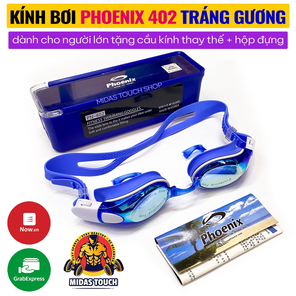 Kính Bơi Phoenix 402 Tráng Gương Cao Cấp dành cho Người Lớn, Trẻ Em Trên 12 tuổi - Tặng hộp đựng và 2 cầu kính thay thế