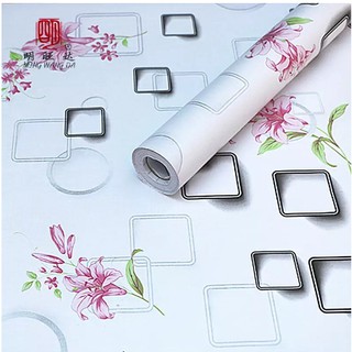 Cuộn 10m dài decal giấy dán tường ô vuông và hoa ly khổ rộng 45cm keo sẵn