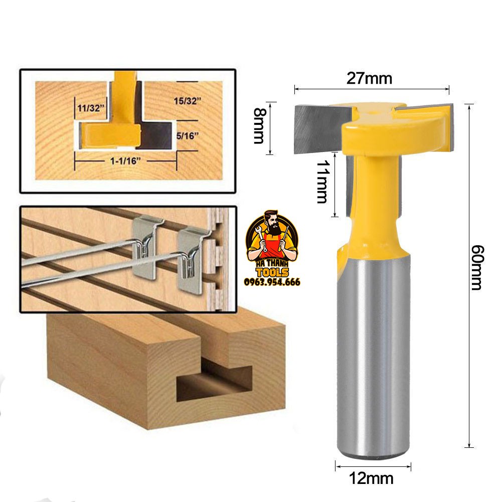 Mũi Phay Rãnh - Mũi Soi Tấm Rãnh Gỗ Thanh Nhôm Chữ T Cốt 12.7mm