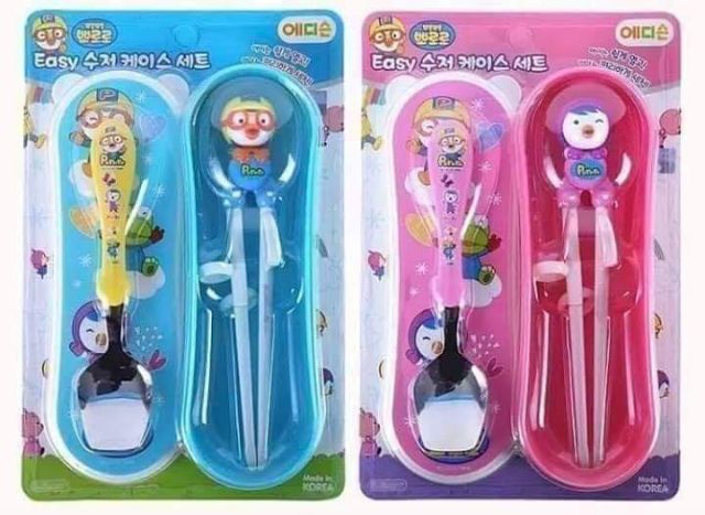 Set đũa thìa tập gắp cho bé Pororo EDISON Hàn Quốc - SEED BABY