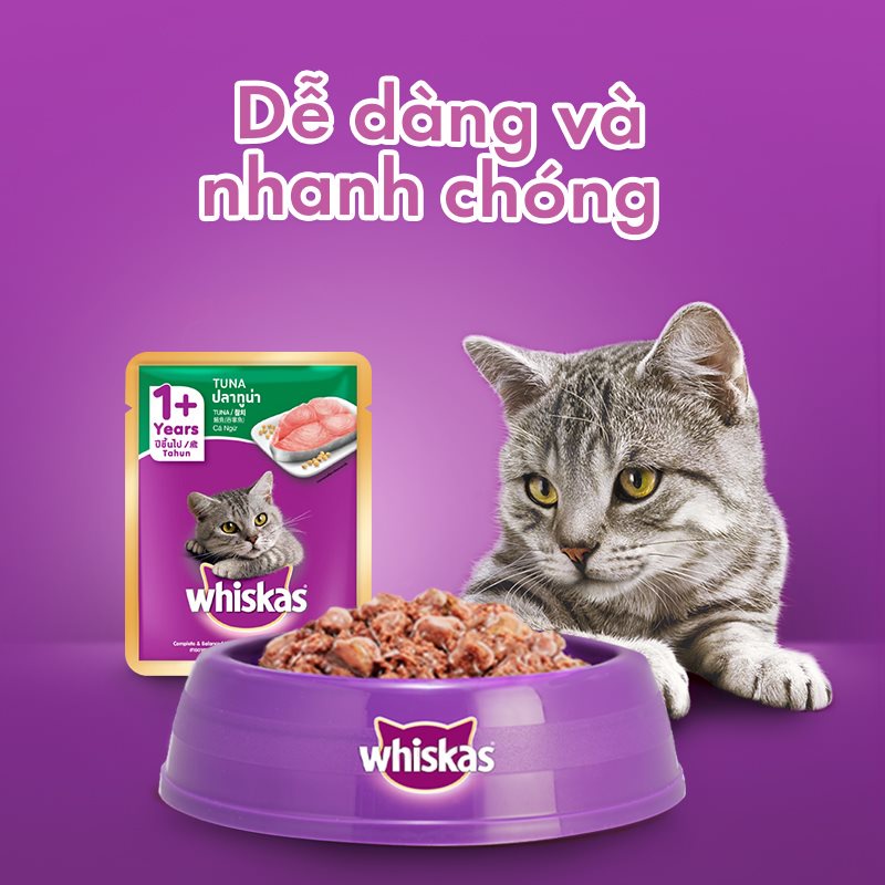 Pate WHISKAS® cho Mèo Lớn vị Cá Thu túi 80g