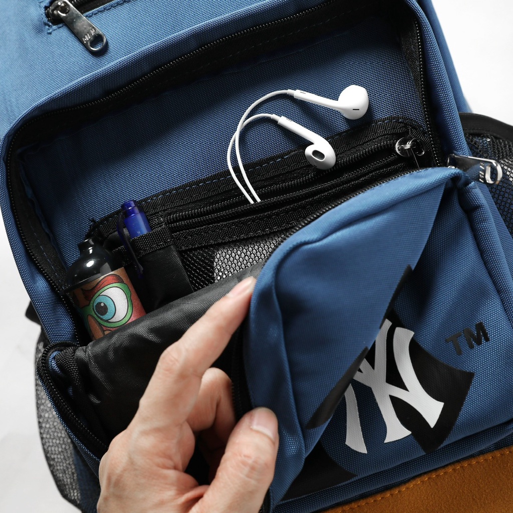 Balo unisex nam nữ đựng laptop logo NY New York đáy lót da MLB