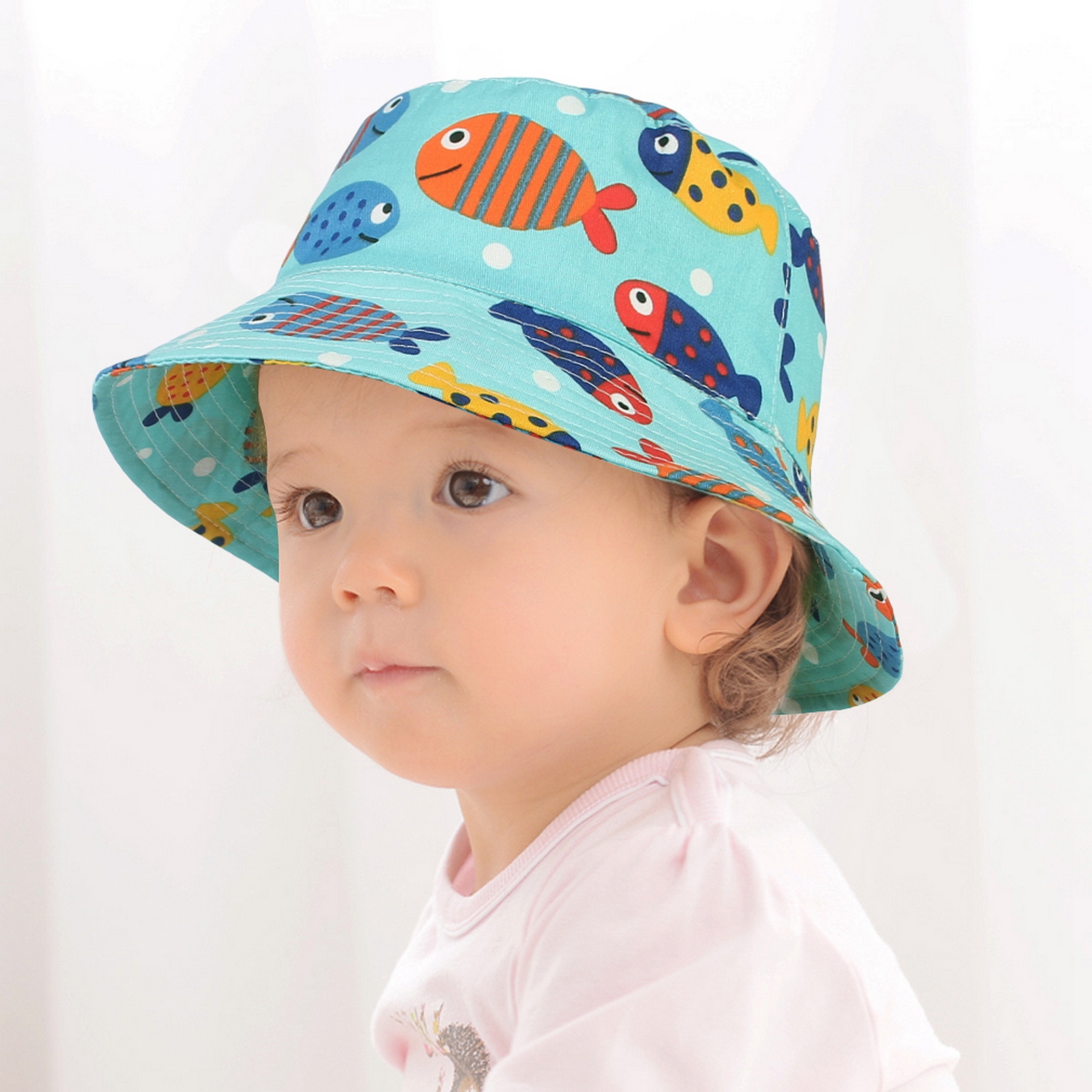 PANAMA Nón Bucket Chất Cotton Hoạ Tiết Hoạt Hình Đáng Yêu Cho Bé