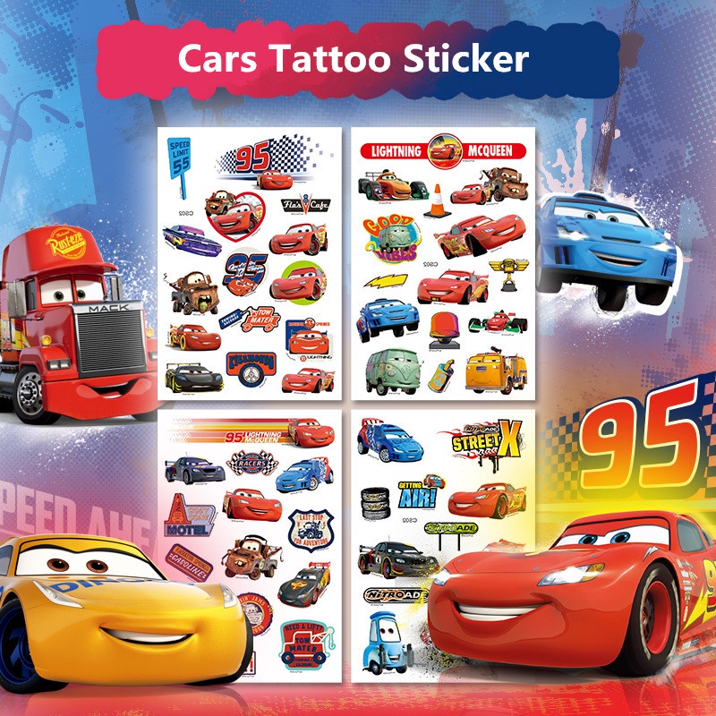 Set 4 Tấm Hình Xăm Dán Chống Thấm Nước Hình Sấm Sét Mcqueen Dễ Thương