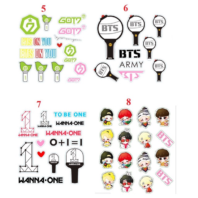 Sticker dán điện thoại, máy tính...BTS,EXO, WANNA ONE, GOT7, SEVENTEEN,Twice, BLACKPINK,Nine