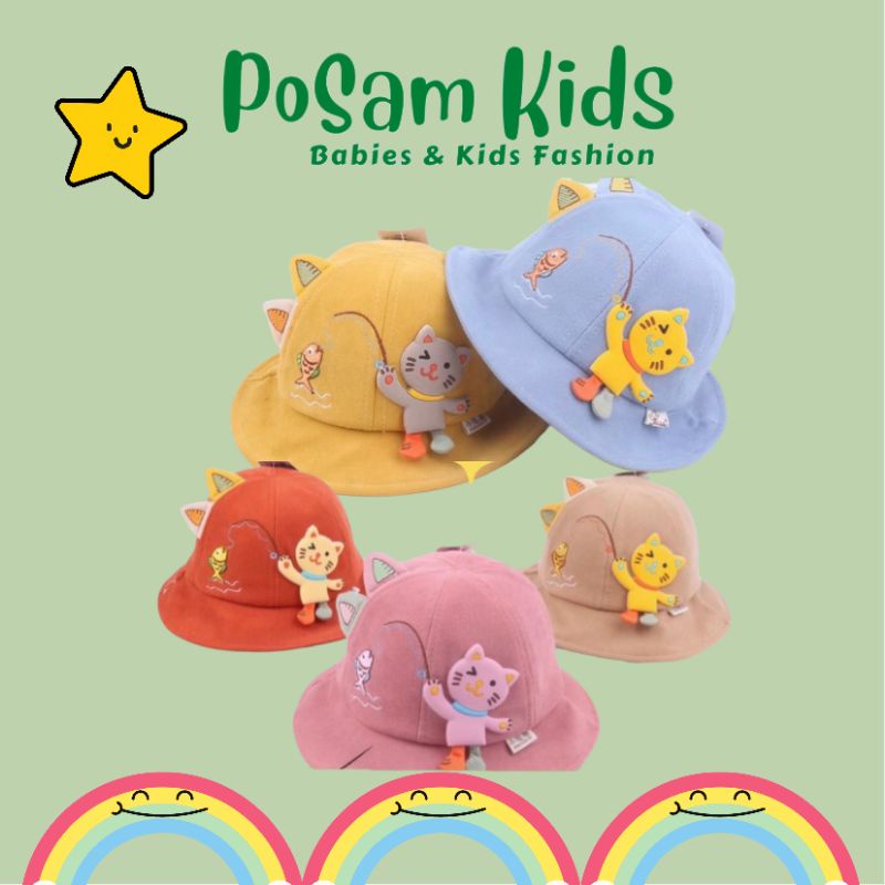 MŨ CHỐNG NẮNG VÀNH TRÒN HÌNH MÈO CHO BÉ - POSAM KIDS