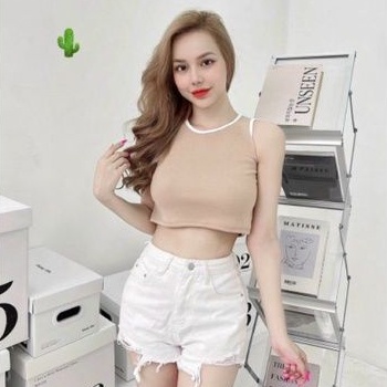 Áo croptop viền cổ sát nách mùa hè năng động