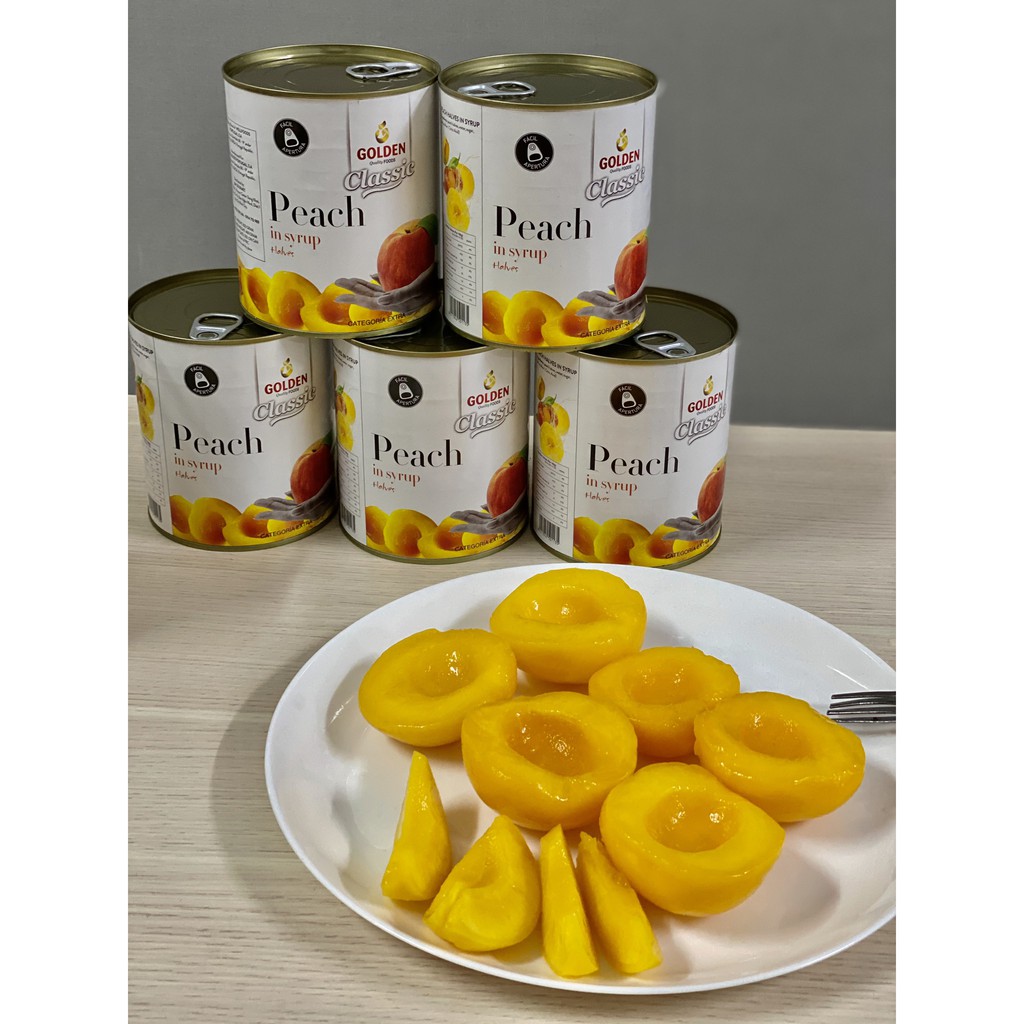 Đào giòn ngâm đường Golden size hộp 425g-820g