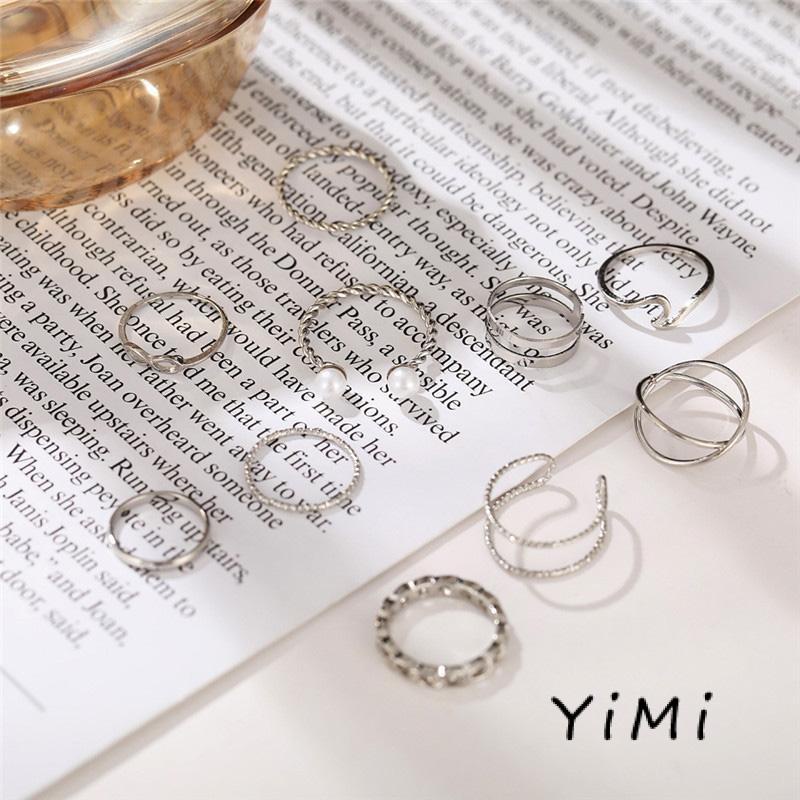 Bộ 10 Nhẫn Vàng Đính Ngọc Trai Sang Trọng Có Thể Điều Chỉnh Kích Cỡ