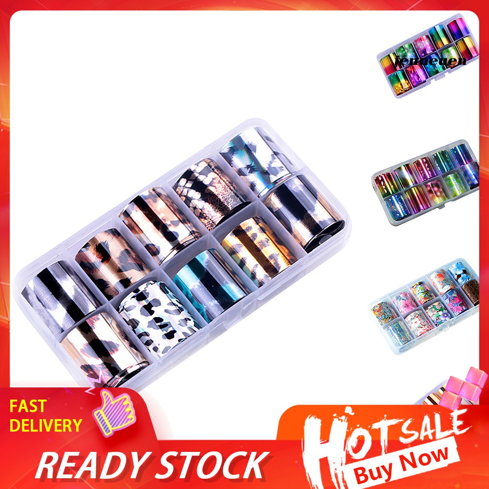 [Hàng mới về] Bộ 10 Cuộn Giấy Lá Kim Loại Lập Thể Dán Móng Trang Trí Nghệ Thuật