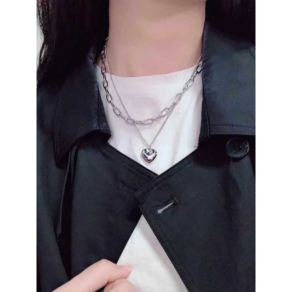 Vòng cổ cá tính, choker đôi xen dây chuyển tim 2 màu Vàng Bạc, phong cách độc đáo, hip hop