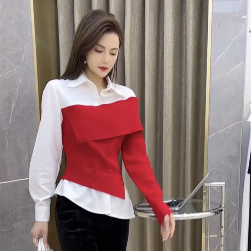 Áo kiểu tay dài cổ bẻ dáng ôm thời trang thu đông 2021 phong cách Pháp dành cho bạn nữ