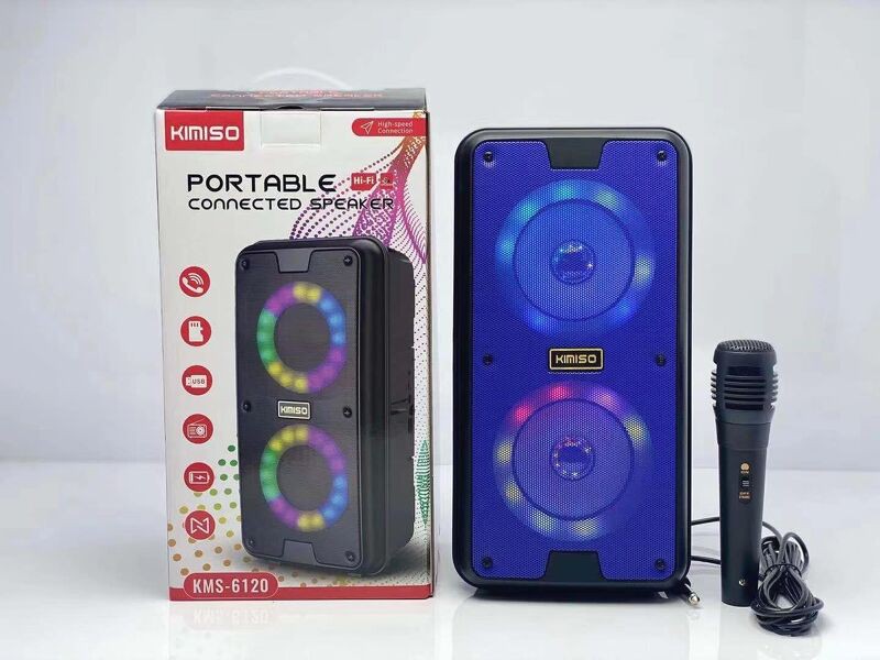 Loa xách tay bluetooth karaoke TWS chất lượng cao Kimiso KMS-6120 kèm micro tiện lợi du lịch hỗ trợ hội họp giảng dạy