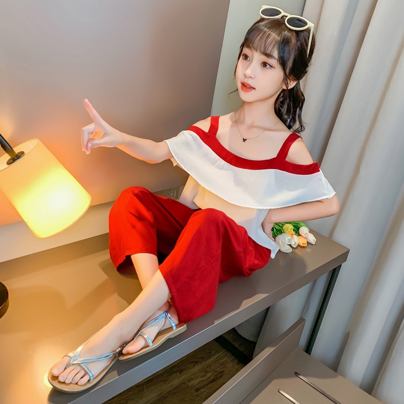 BV34a Size110-160 (12-45kg) Set bộ bé gái (áo sơ mi + quần ống rộng) Thời trang trẻ Em hàng quảng châu