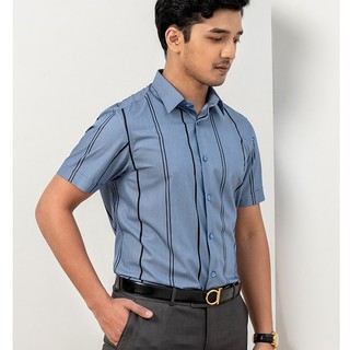 Áo sơ mi nam ngắn tay TQQ chất vải Viscose thoáng mát co dãn nhẹ K337CSC kẻ sọc đen