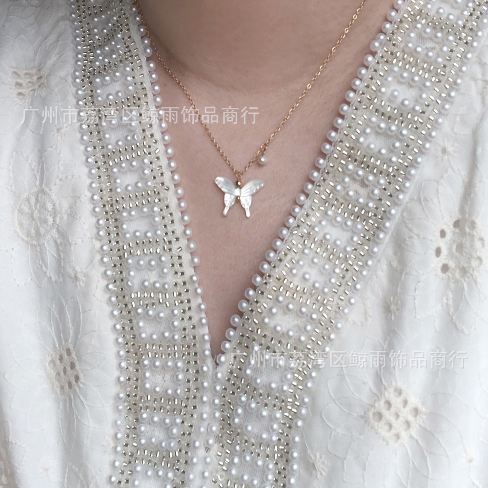 Dây Chuyền Thép Titan Mạ Vàng Trắng 18K Đính Hạt Ngọc Trai Và Vỏ Sò Xinh Xắn Xl068